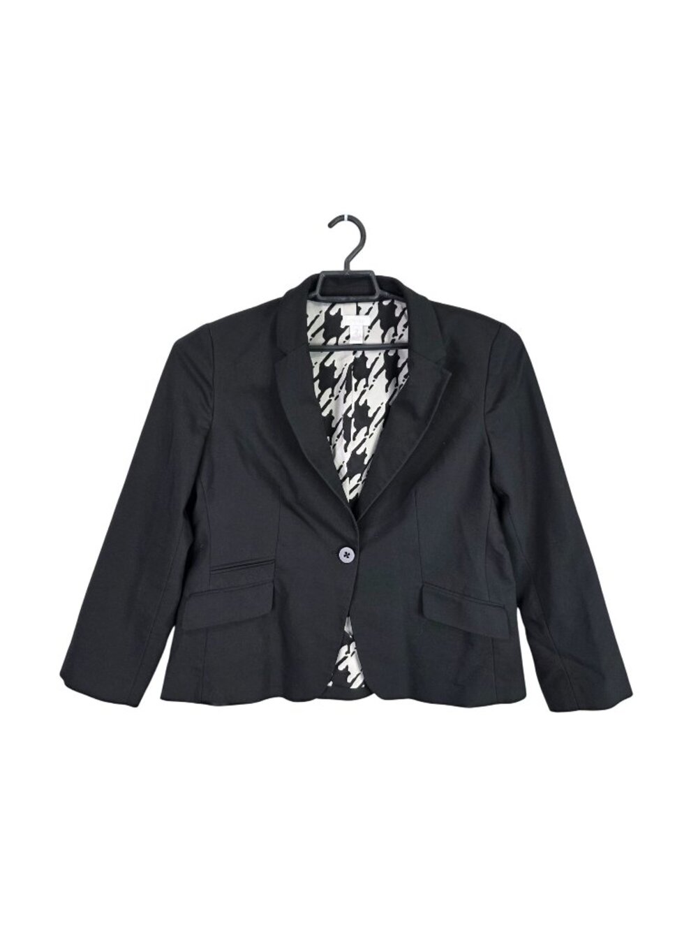 Womens Chicos Black Blazer Houndstooth Lining Cotton Blend Single Button Front 2